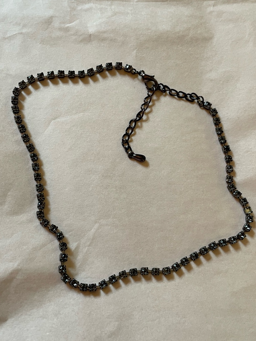Vintage! Gunmetal Smoky Gray Gemstone Tennis Choker Necklace